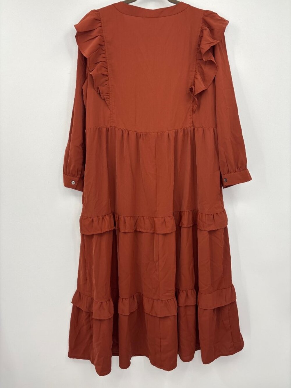 Entro Ruffle Long Sleeve Tiered Midi Dress Rust Size Medium - Picture 7 of 7